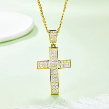 Classic Gold-plated Cross Necklace Made Of S925 Silver With Moissanite Gemstones Of Grade D