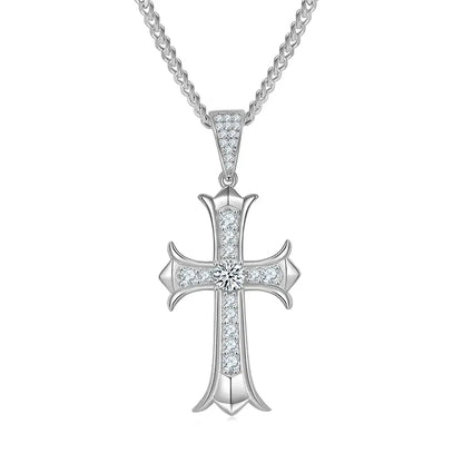 Retro Cross Necklace - S925 Silver Pendant with Moissanite Stones