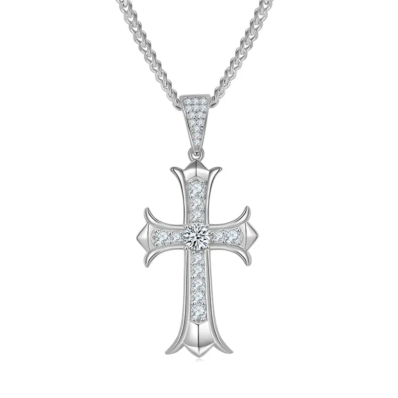 Retro Cross Necklace - S925 Silver Pendant with Moissanite Stones
