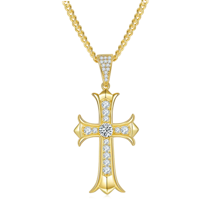 Retro Cross Necklace - S925 Silver Pendant with Moissanite Stones