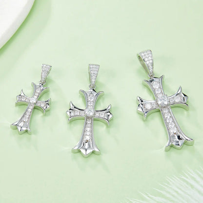 Retro Cross Necklace - S925 Silver Pendant with Moissanite Stones