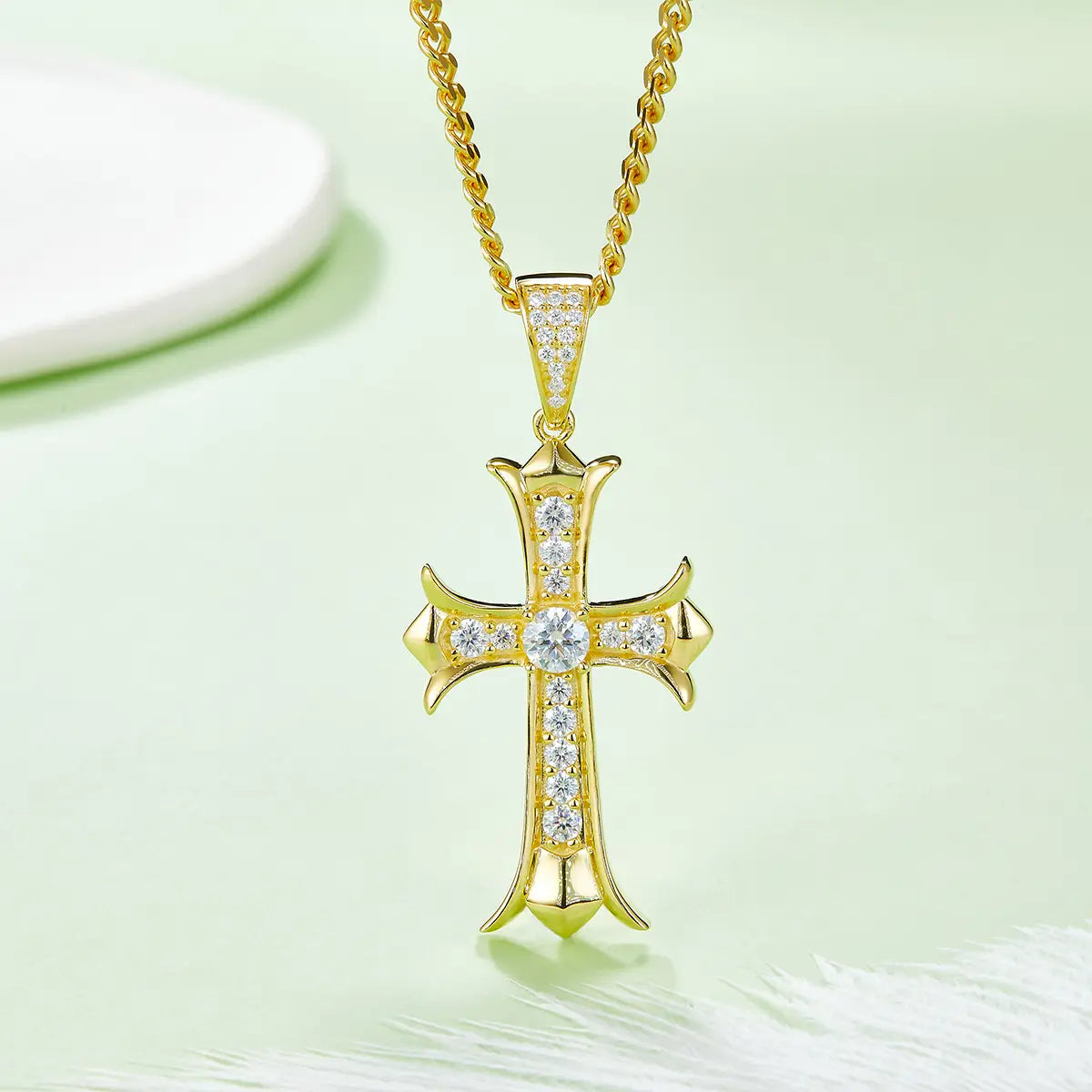 Retro Cross Necklace - S925 Silver Pendant with Moissanite Stones