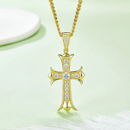 Retro Cross Necklace - S925 Silver Pendant with Moissanite Stones