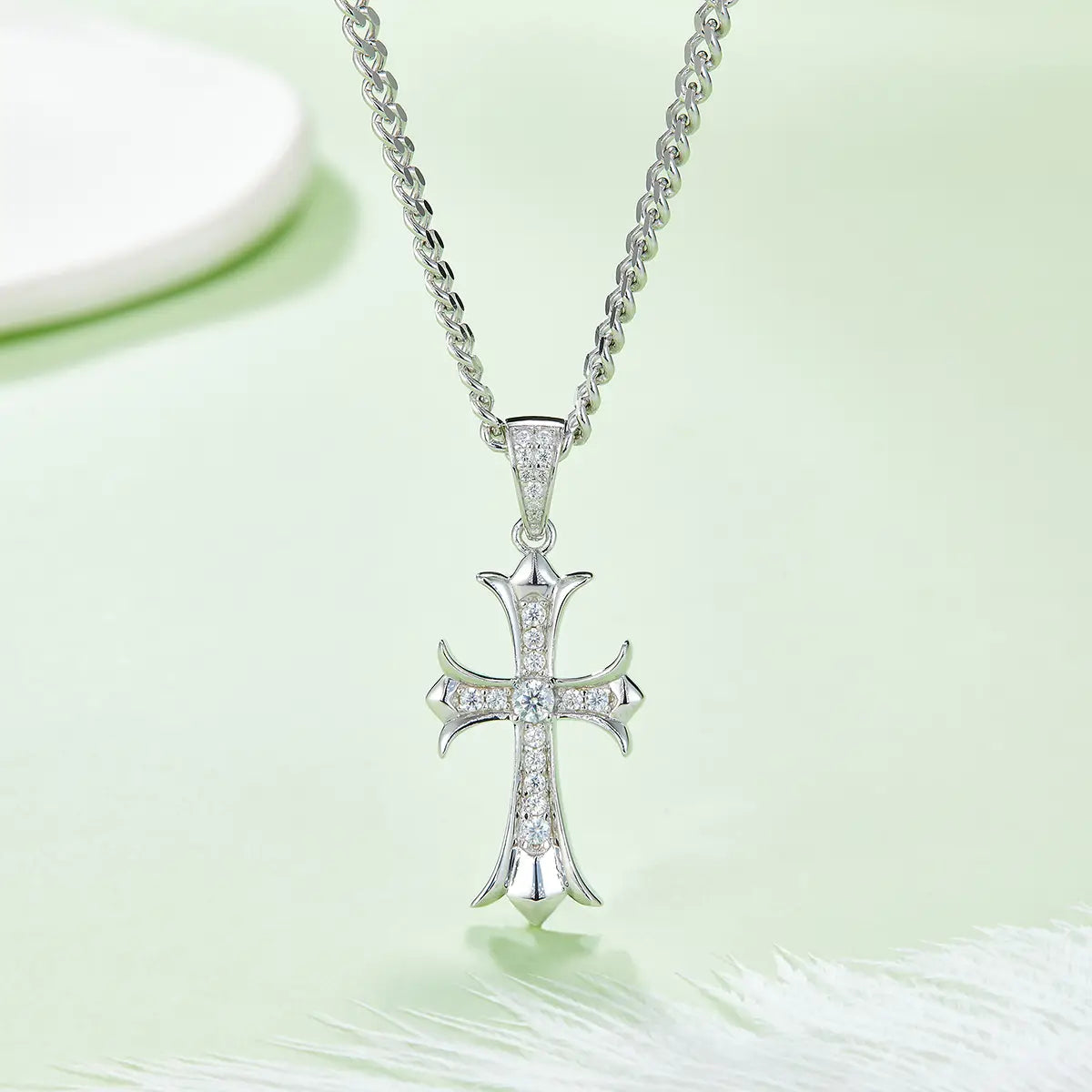 Retro Cross Necklace - S925 Silver Pendant with Moissanite Stones