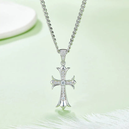 Retro Cross Necklace - S925 Silver Pendant with Moissanite Stones