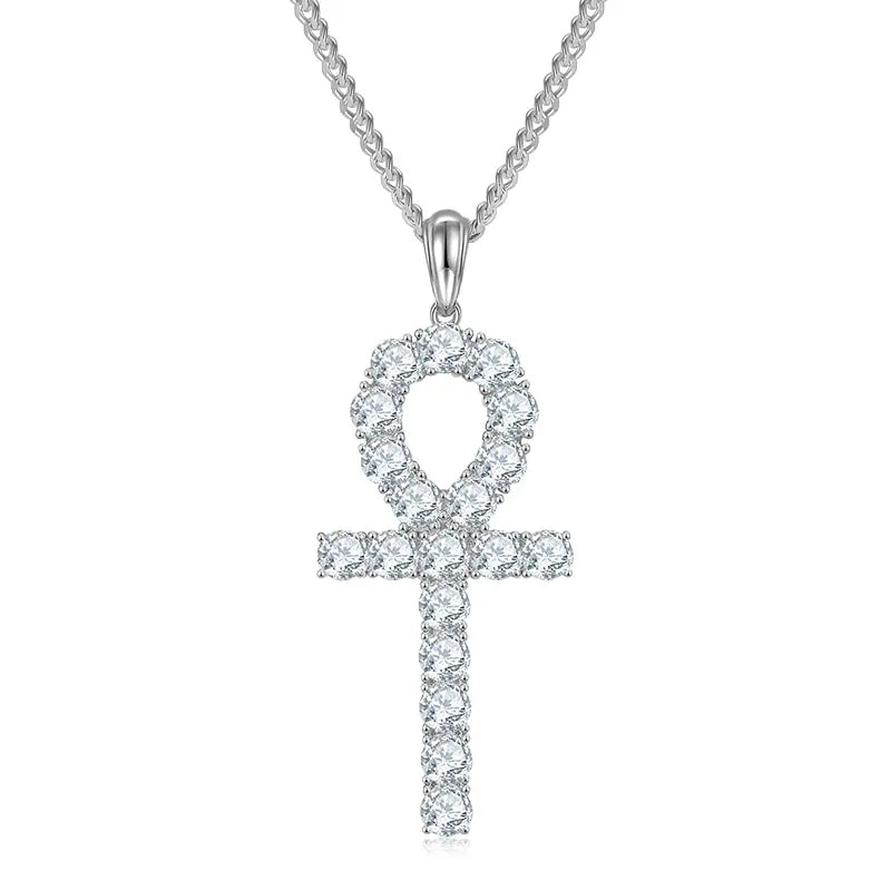Fashion Cross Necklace - S925 Silver Pendant with Moissanite Stones