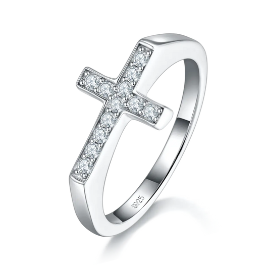 Cross Engagement Ring - Custom S925 Silver Plated 18K White Gold with Morganite Accents