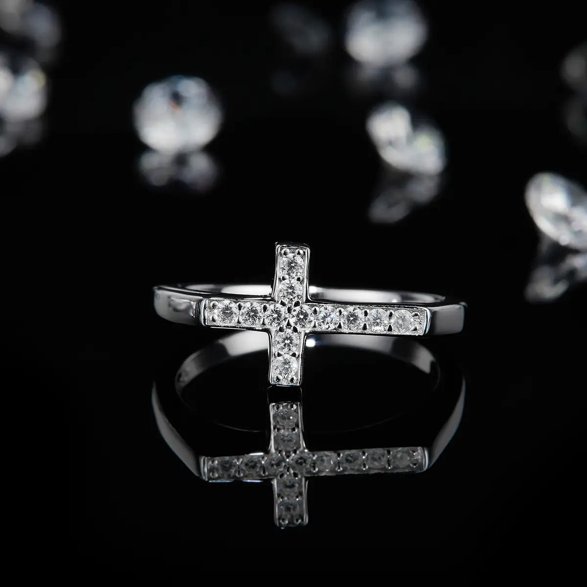 Cross Engagement Ring - Custom S925 Silver Plated 18K White Gold with Morganite Accents