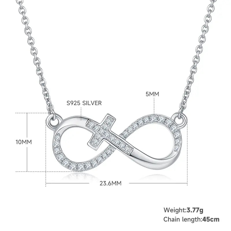 Pavé Cross Pendant (Infinite Love Theme) - S925 Silver with D-color 0.19CT Moissanite Melee Stones