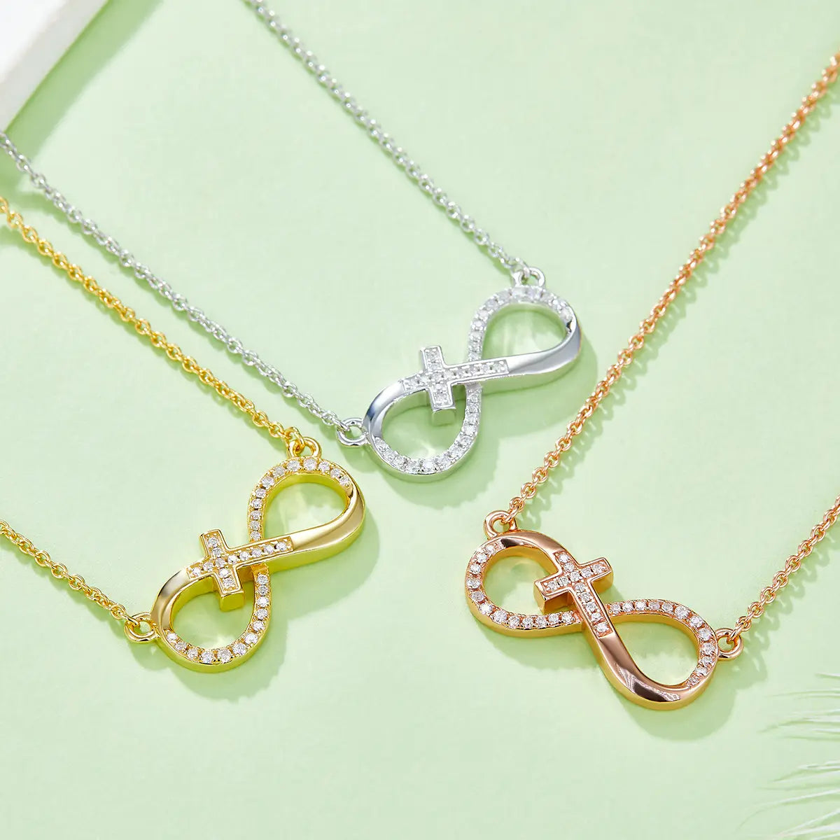 Pavé Cross Pendant (Infinite Love Theme) - S925 Silver with D-color 0.19CT Moissanite Melee Stones