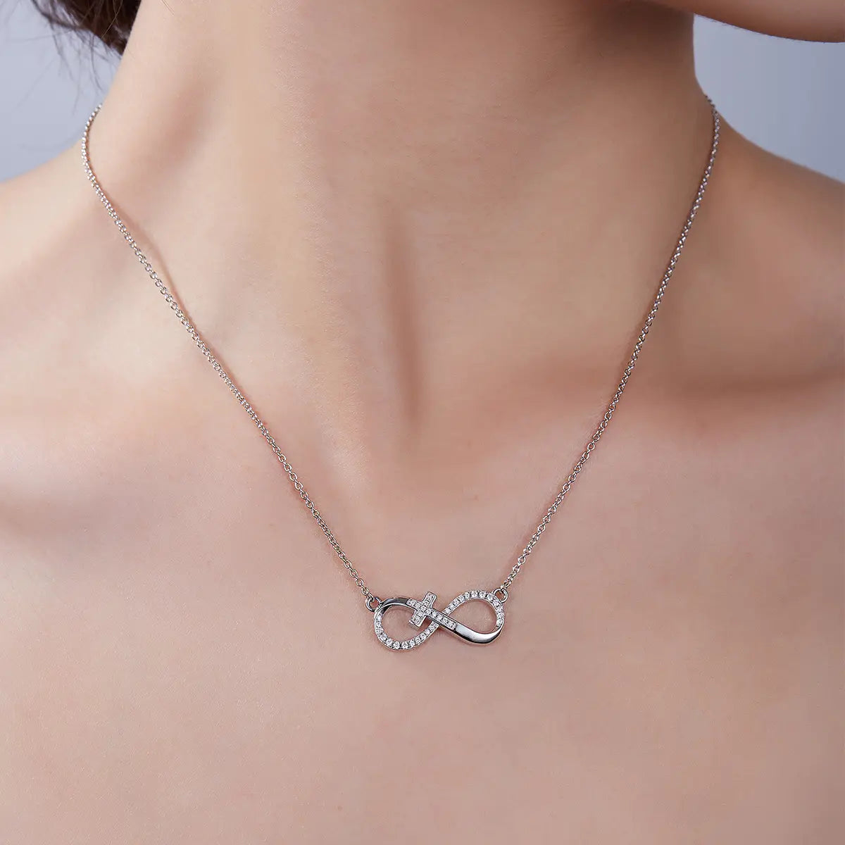 Pavé Cross Pendant (Infinite Love Theme) - S925 Silver with D-color 0.19CT Moissanite Melee Stones