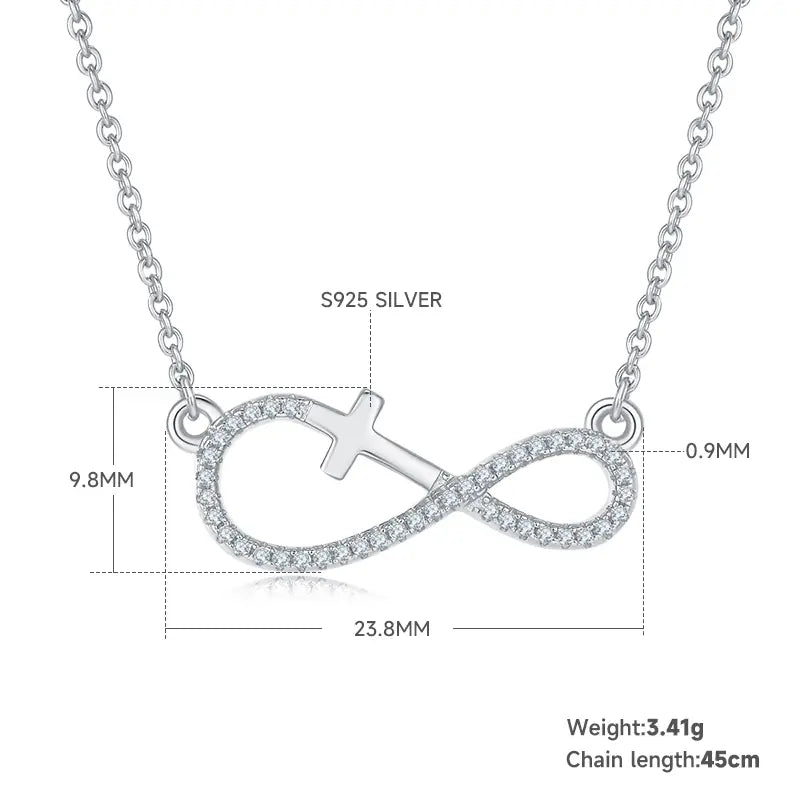 Infinite Love Cross Pendant - S925 Silver with D-color Moissanite Melee Stones