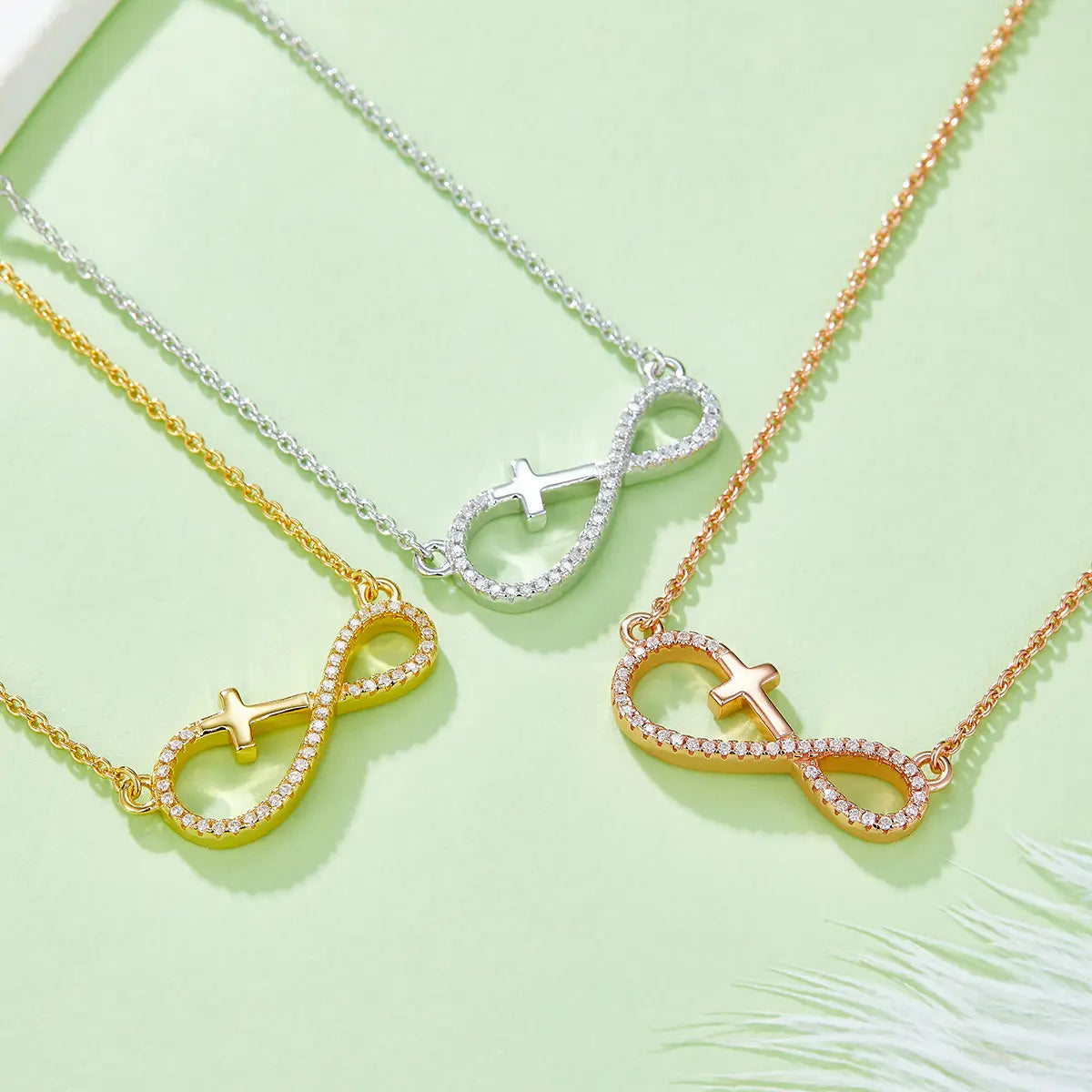 Infinite Love Cross Pendant - S925 Silver with D-color Moissanite Melee Stones