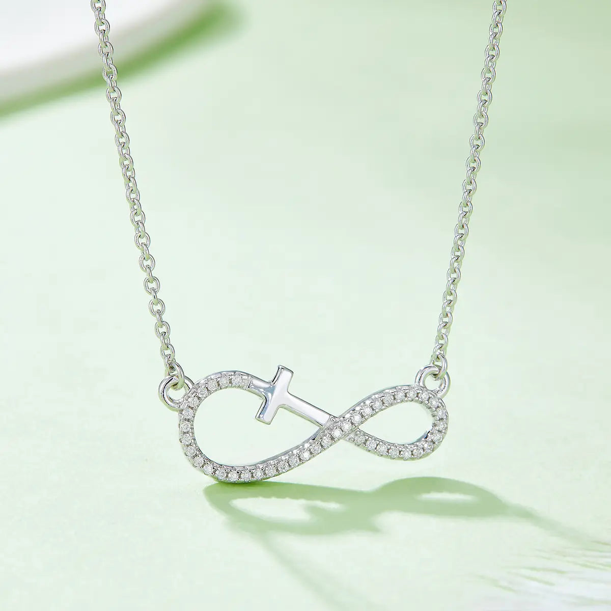 Infinite Love Cross Pendant - S925 Silver with D-color Moissanite Melee Stones