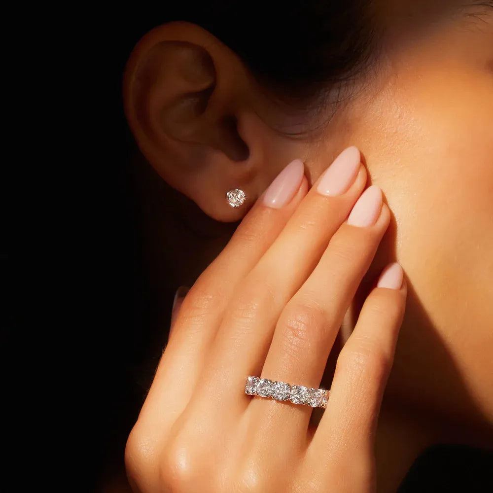 10pt 15pt 30pt 50pt Full Pave Stackable Band Ring|Light Luxury Dainty S925 Sterling Silver Moissanite Ring