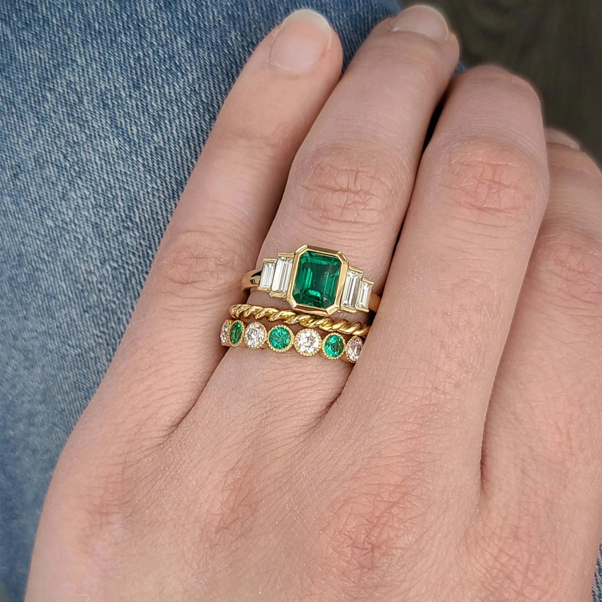 Luxury Lab Grown Emerald & Blue Sapphire Color Gemstone Ring| 18K Gold Plated S925 Sterling Silver