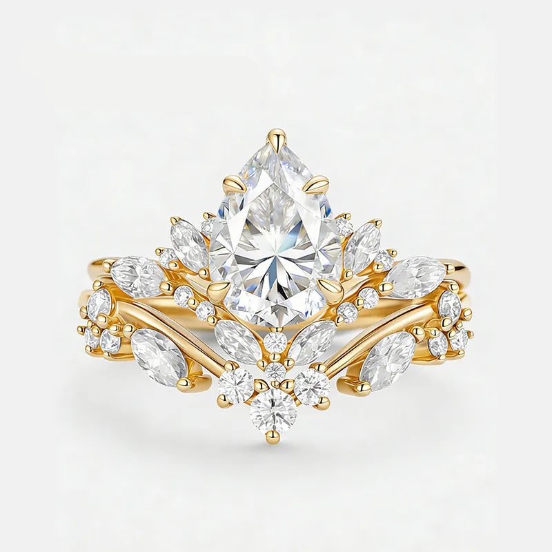 Garden Series - 1CT Pear Cut Moissanite Stackable Bridal Ring Set