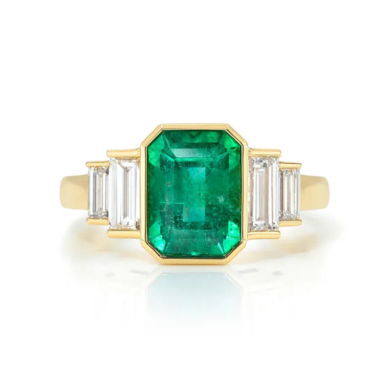 Luxury Lab Grown Emerald & Blue Sapphire Color Gemstone Ring| 18K Gold Plated S925 Sterling Silver