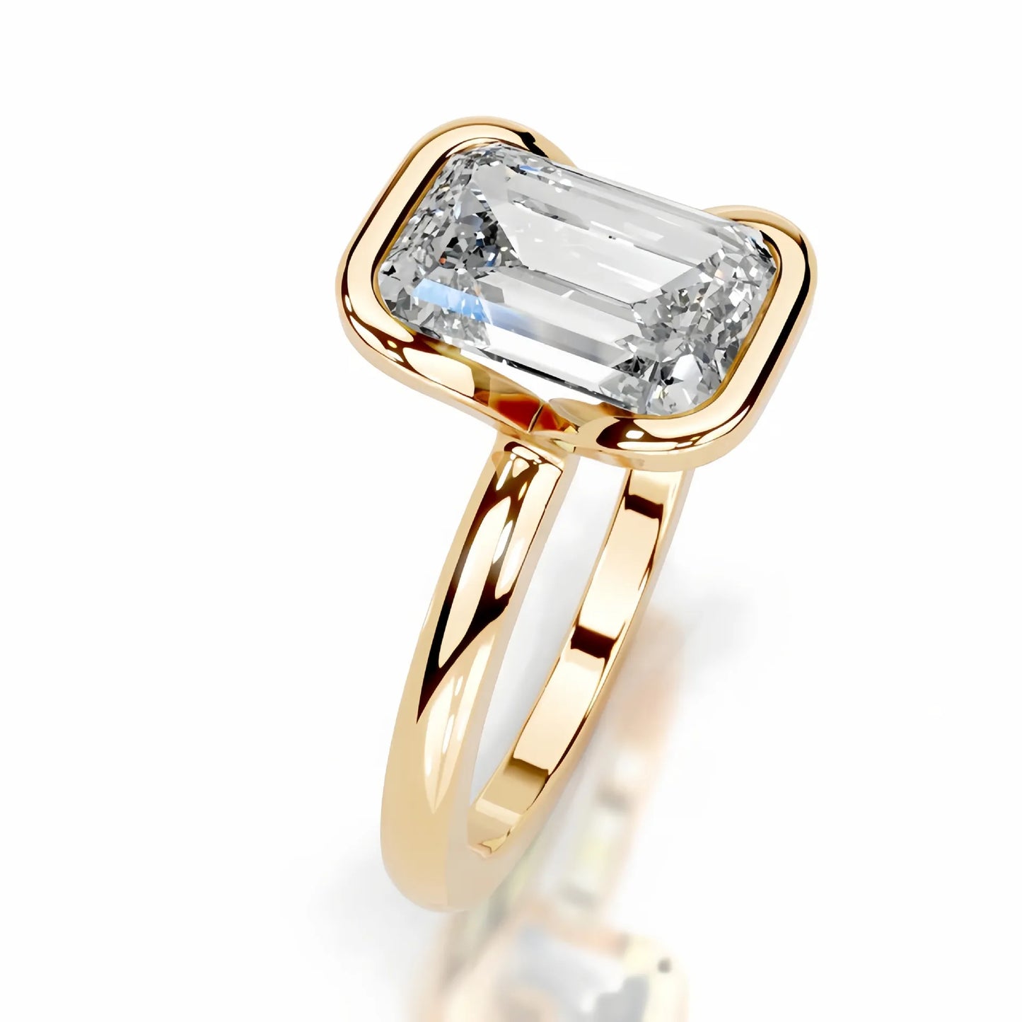 18K Gold Plated S925 Silver Half Bezel D Color 2CT Moissanite Wedding Ring