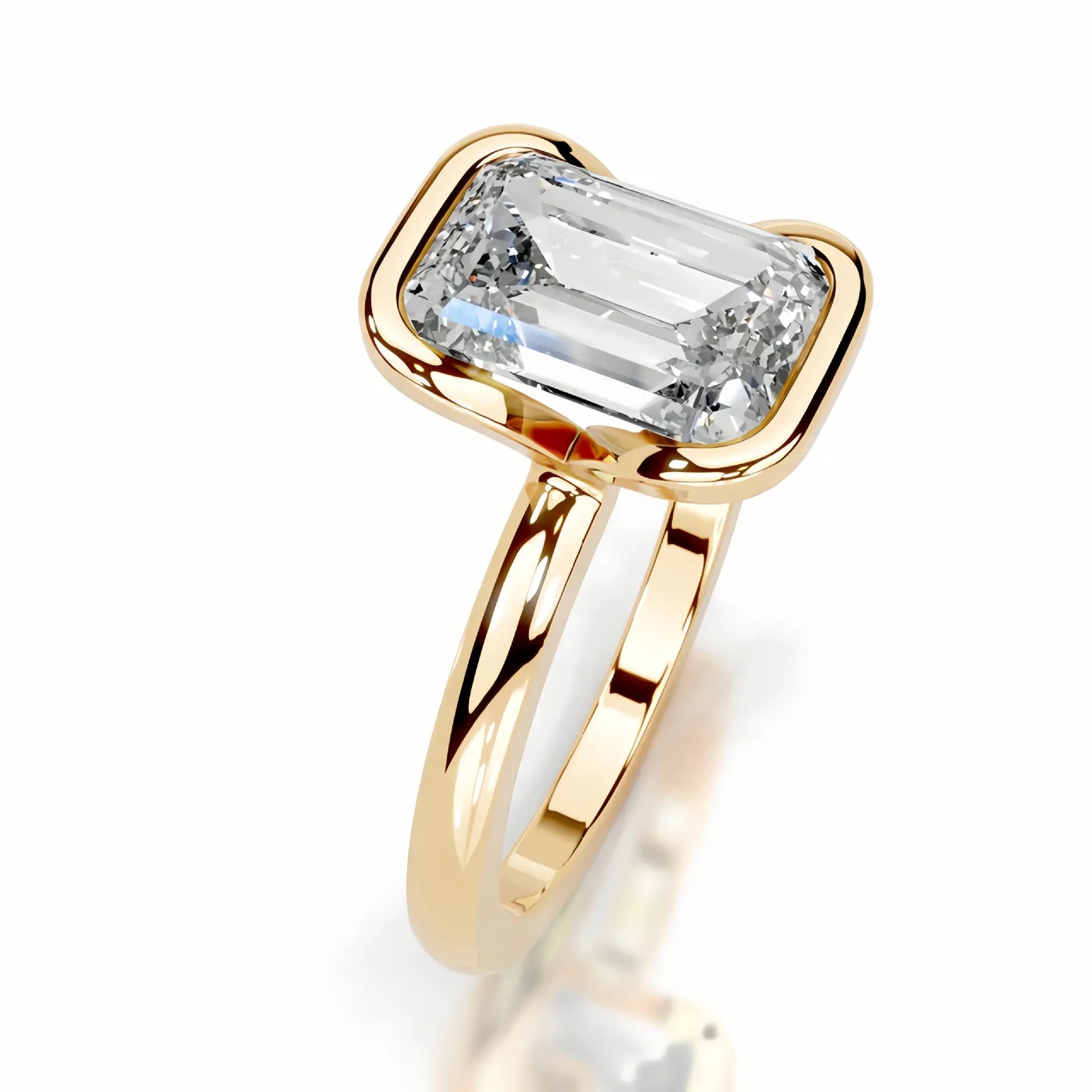 18K Gold Plated S925 Silver Half Bezel D Color 2CT Moissanite Wedding Ring