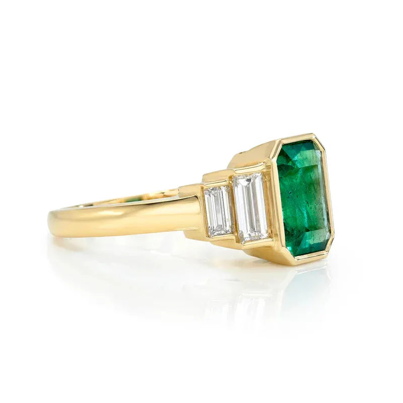 Luxury Lab Grown Emerald & Blue Sapphire Color Gemstone Ring| 18K Gold Plated S925 Sterling Silver