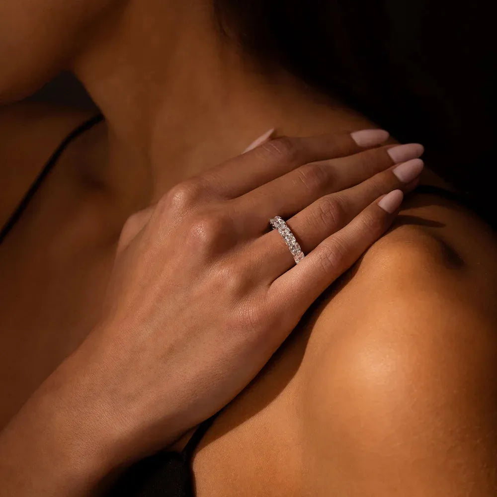 10pt 15pt 30pt 50pt Full Pave Stackable Band Ring|Light Luxury Dainty S925 Sterling Silver Moissanite Ring