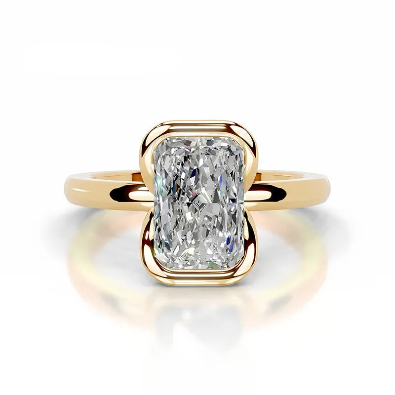 18K Gold Plated S925 Silver Half Bezel D Color 2CT Moissanite Wedding Ring