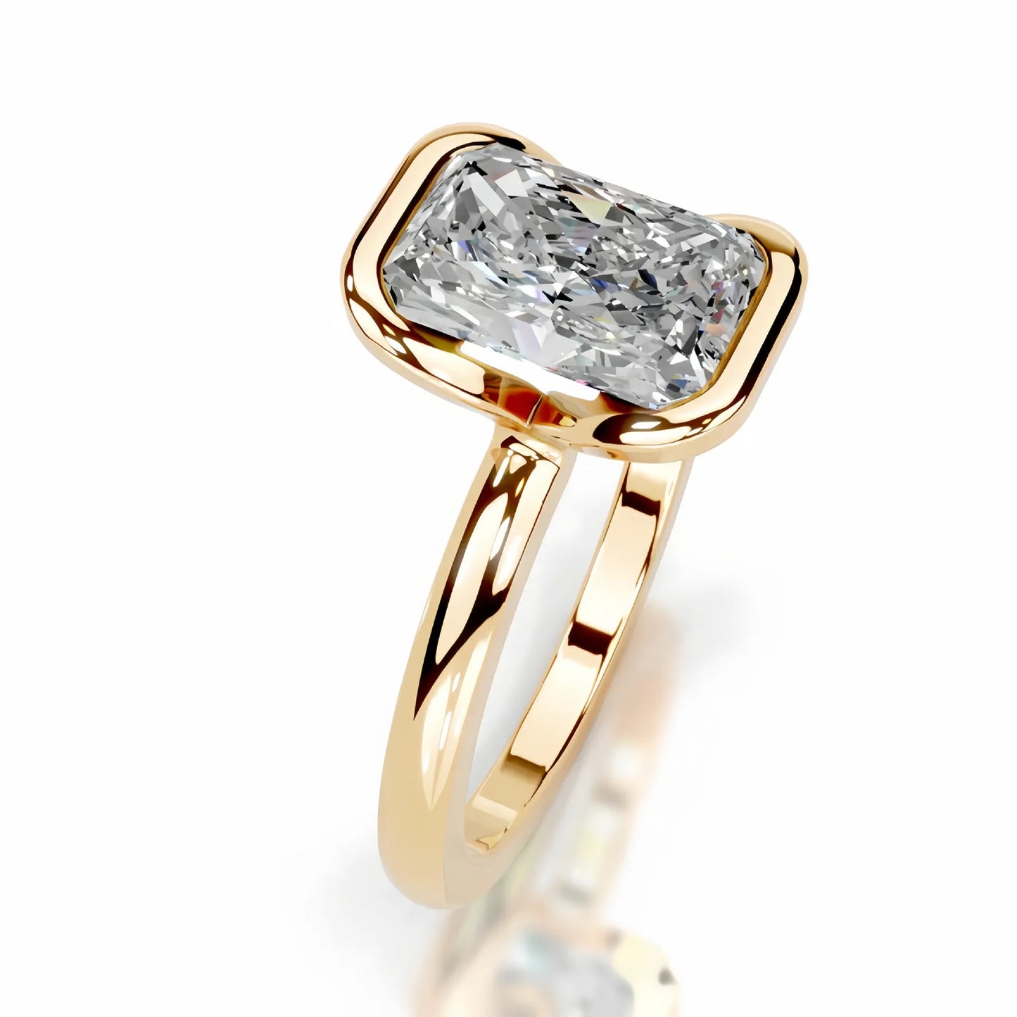 18K Gold Plated S925 Silver Half Bezel D Color 2CT Moissanite Wedding Ring
