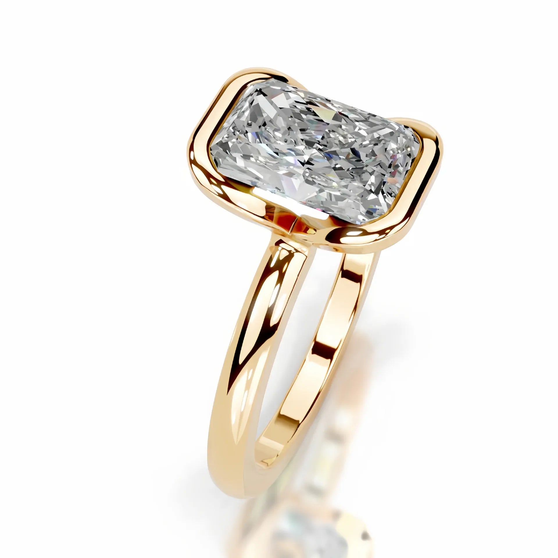 18K Gold Plated S925 Silver Half Bezel D Color 2CT Moissanite Wedding Ring