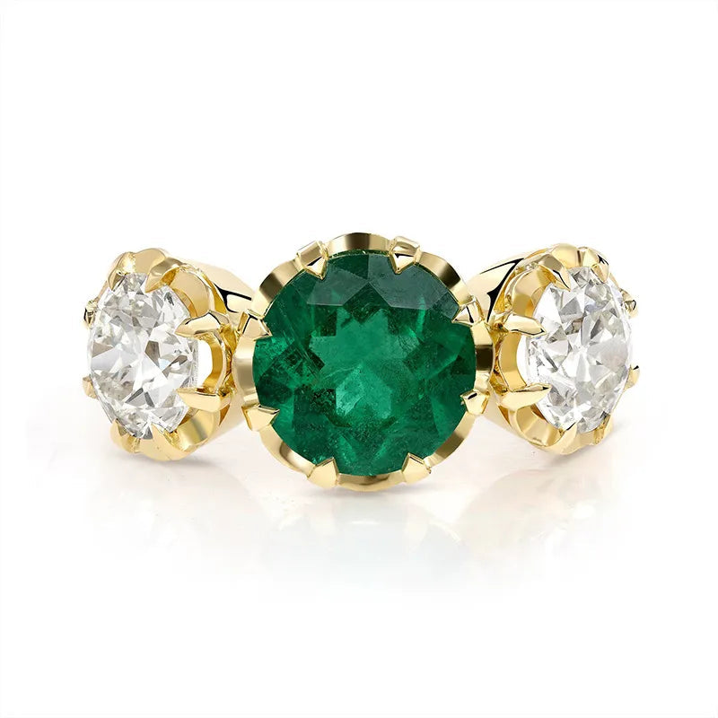 Luxury Lab Grown Emerald & Blue Sapphire Color Gemstone Ring| 18K Gold Plated S925 Sterling Silver