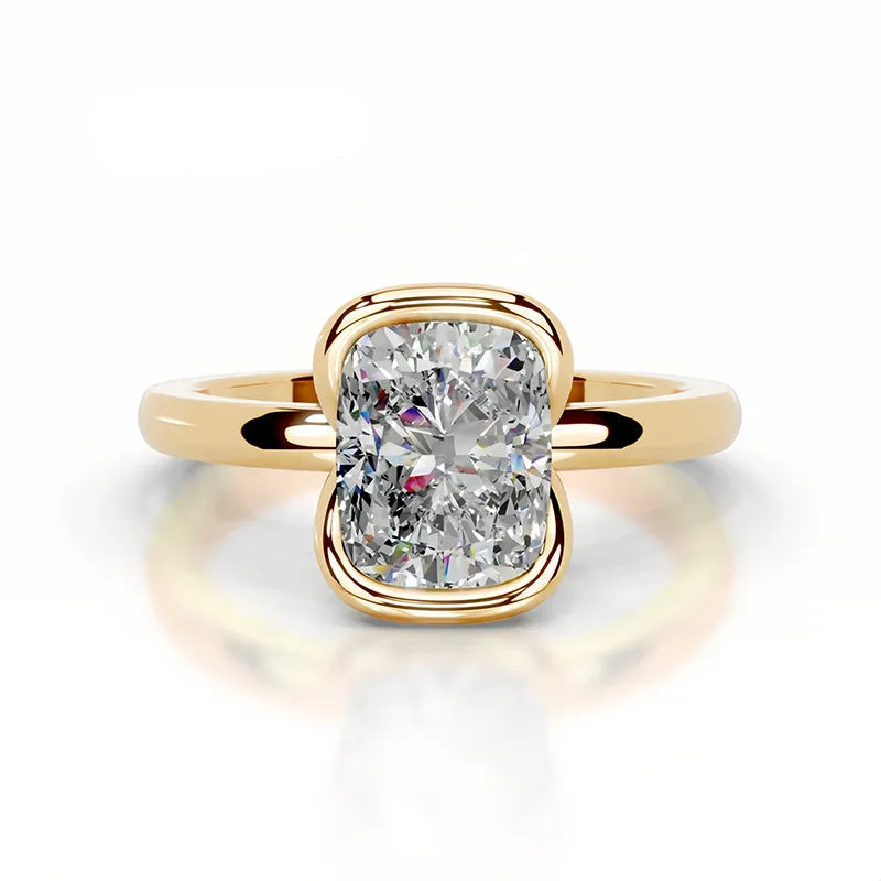18K Gold Plated S925 Silver Half Bezel D Color 2CT Moissanite Wedding Ring
