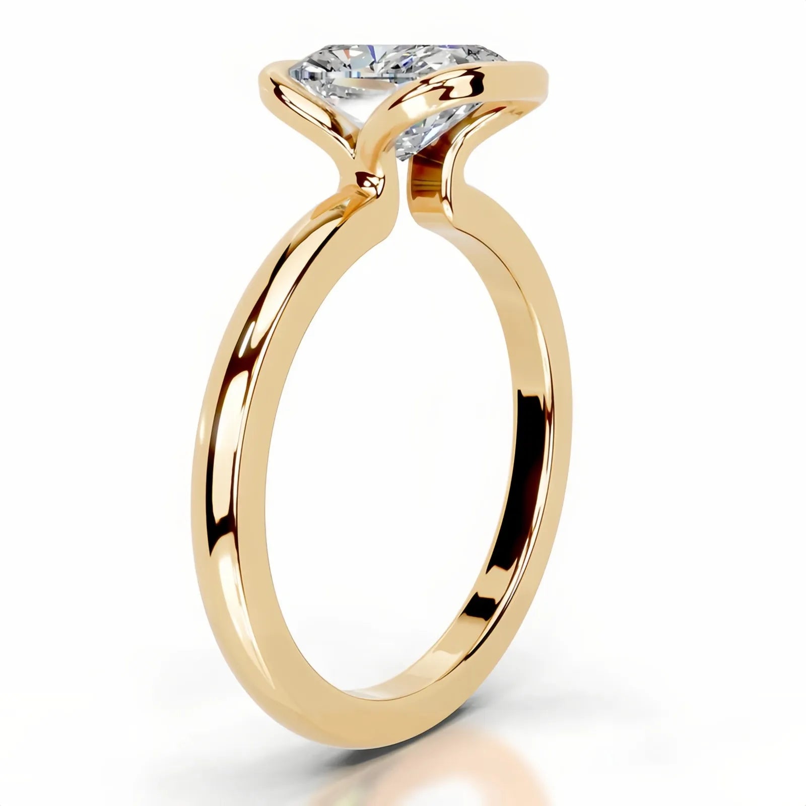 18K Gold Plated S925 Silver Half Bezel D Color 2CT Moissanite Wedding Ring