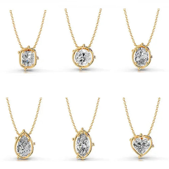Minimalist 2CT Multi-Cut Moissanite Clavicle Necklace| S925 Silver Pendant With 6 Shapes Optional