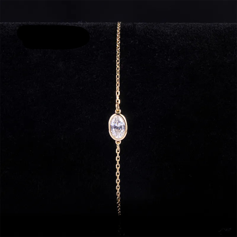 18K Gold Plated S925 Silver Thin Stack Bracelet| 0.5CT Bezel Set Moissanite