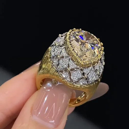 18K Gold Luxury Filigree Lab Grown Diamond Pear Shape Ring