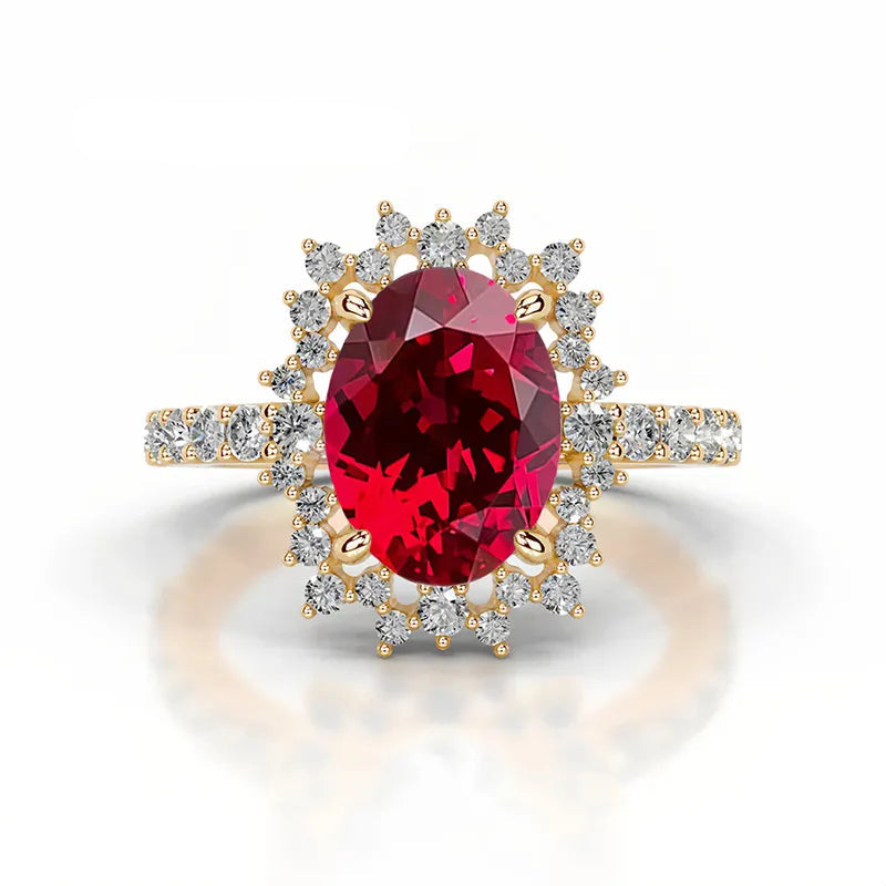 Luxury Pulled Method Lab Grown Ruby Ring| S925 Sterling Silver 18K Gold Plated Fine Color Gem Jewelry