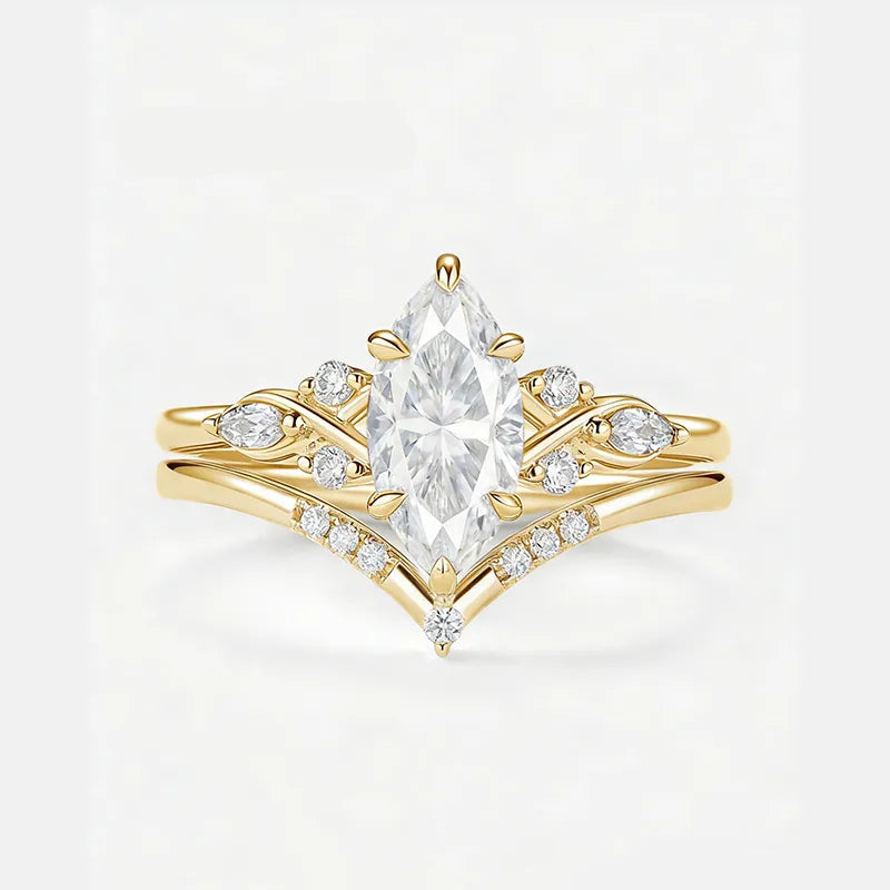 Garden Series - 1-2 Carat Marquise Moissanite Stack Wedding Ring Set | S925 Silver With Gold Plated