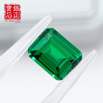 Flame Melted Lab Grown Tsavorite Emerald Cut