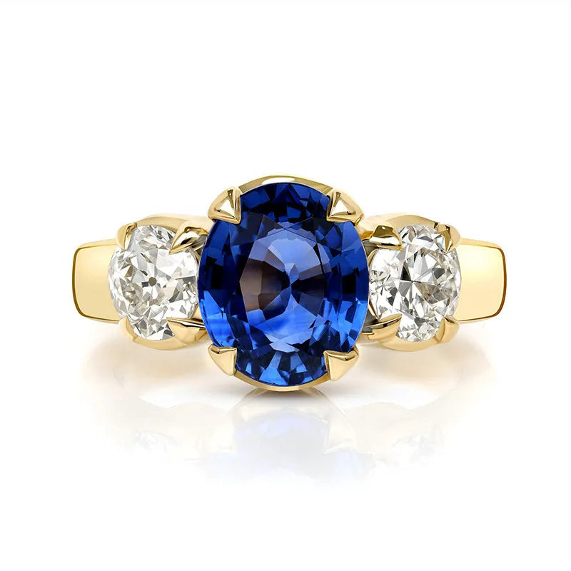 Luxury Lab Grown Emerald & Blue Sapphire Color Gemstone Ring| 18K Gold Plated S925 Sterling Silver