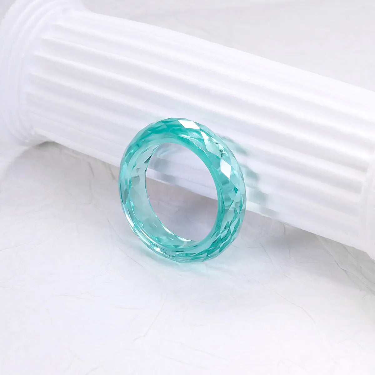 Solid Faceted Lab Grown Paraiba Band Ring All-Gem Zero Metal Fashion Ring| Customizable Unisex Finger Jewelry for Men & Women