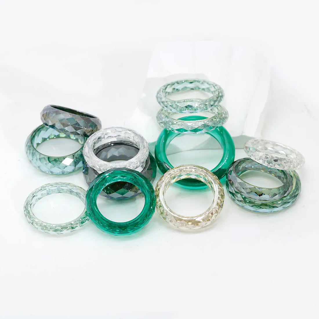Multi-Color Faceted Moissanite Ring White & Green Moissanite Fashion Band| Customizable Gemstone Jewelry For Men Women