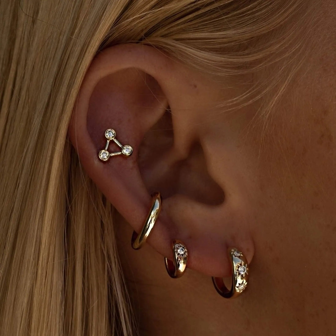 Trendy Dainty Unique Moissanite Studs & Hoop Earrings | 18K Gold Plated S925 Sterling Silver