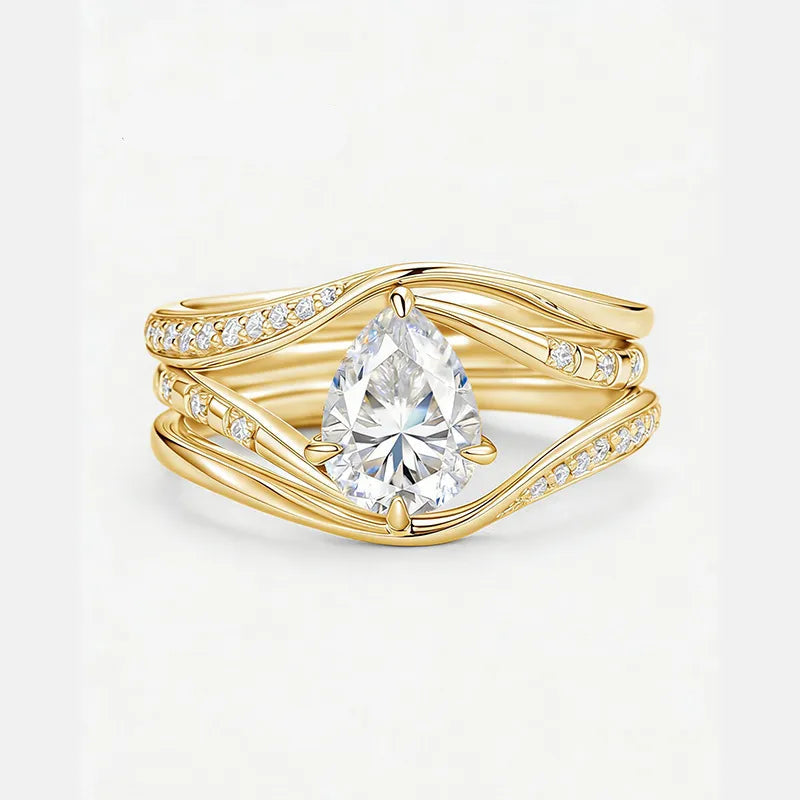 Garden Series - 1.25~1.5CT Pear Cut Moissanite Stackable Bridal Ring Set