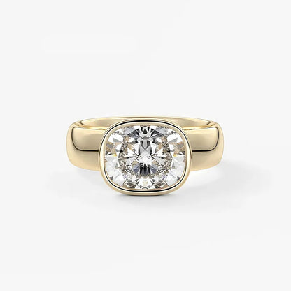 Wide Band Bezel Set 2CT Moissanite Ring | 18K Gold Plated S925 Silver Unisex