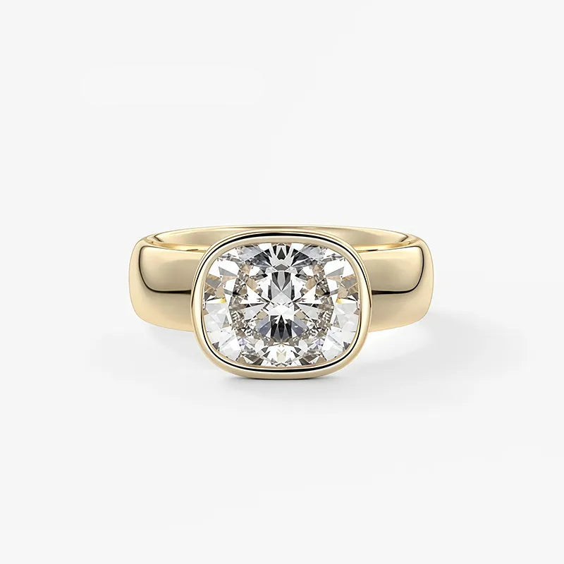 Wide Band Bezel Set 2CT Moissanite Ring | 18K Gold Plated S925 Silver Unisex