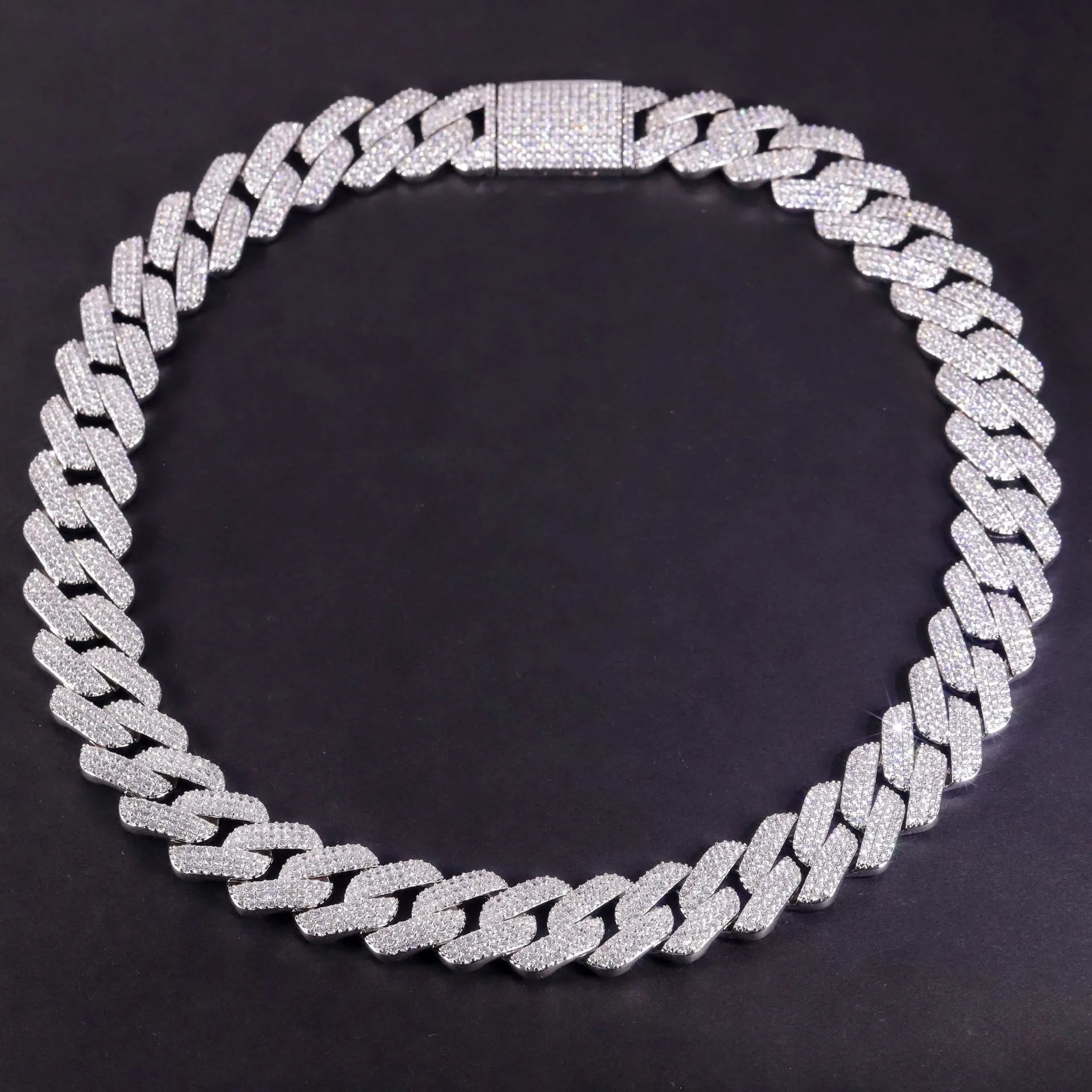 19mm Thick Diamond Paved Cuban Link Chain Necklace| Hip Hop Rhombic S925 Sterling Silver CZ Stone Necklace for Men