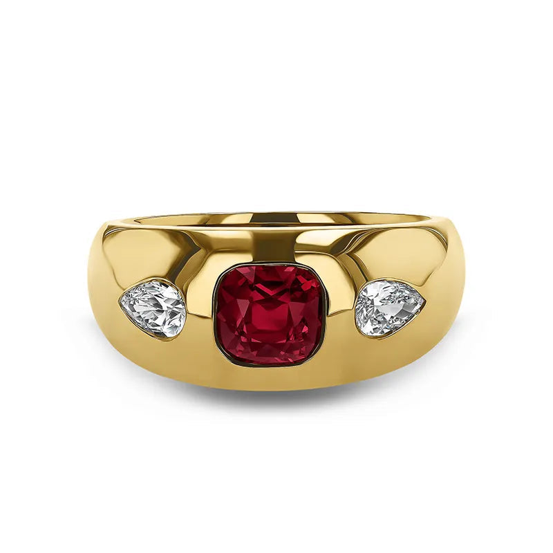 High-End Wide Index Finger Ring Lab Grown Ruby Sapphire 18K Gold Plated S925 Silver