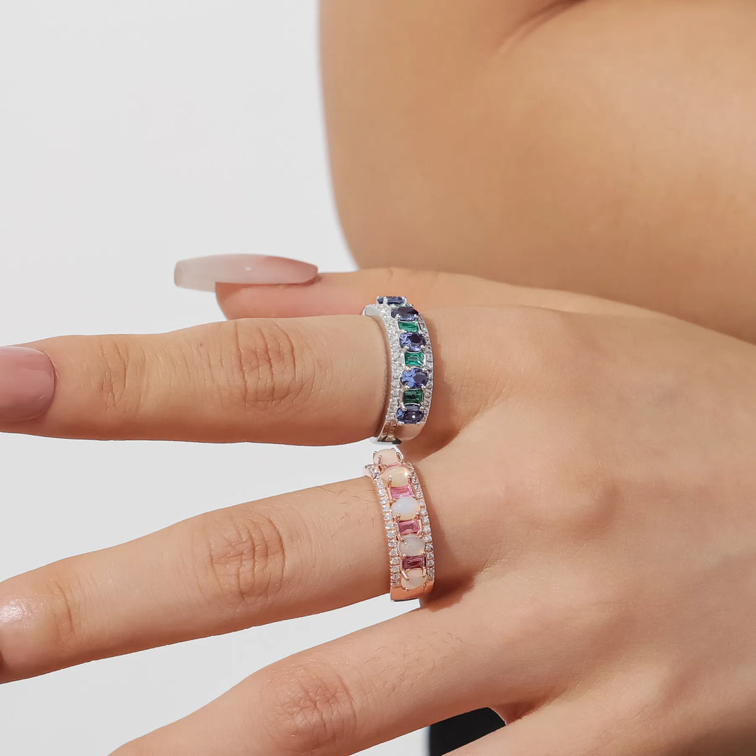 High-End Natural Opal Ring Inlaid With Sapphire Accents| Solid S925 Sterling Silver Australian Opal Fine Jewellery
