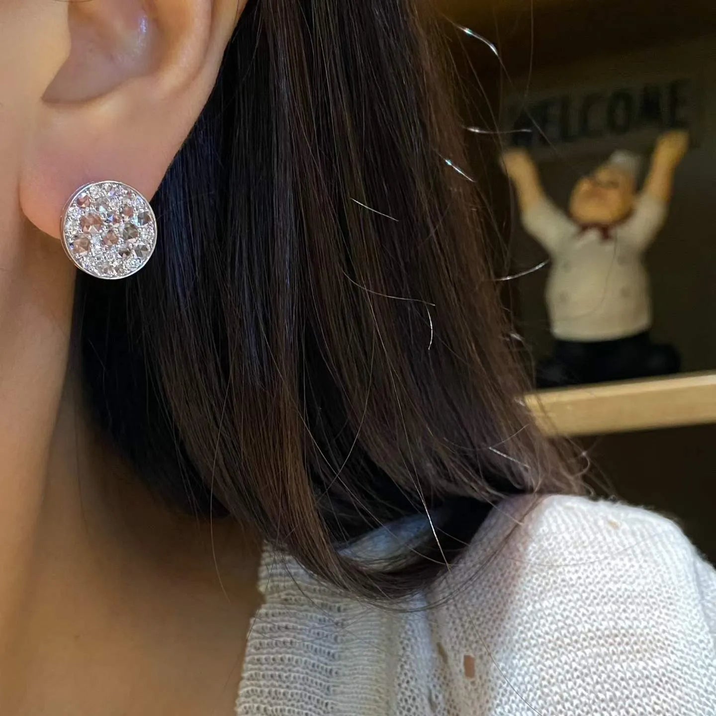 18K Solid Gold Rose Cut Lab-Grown White Diamond Ear Climbers