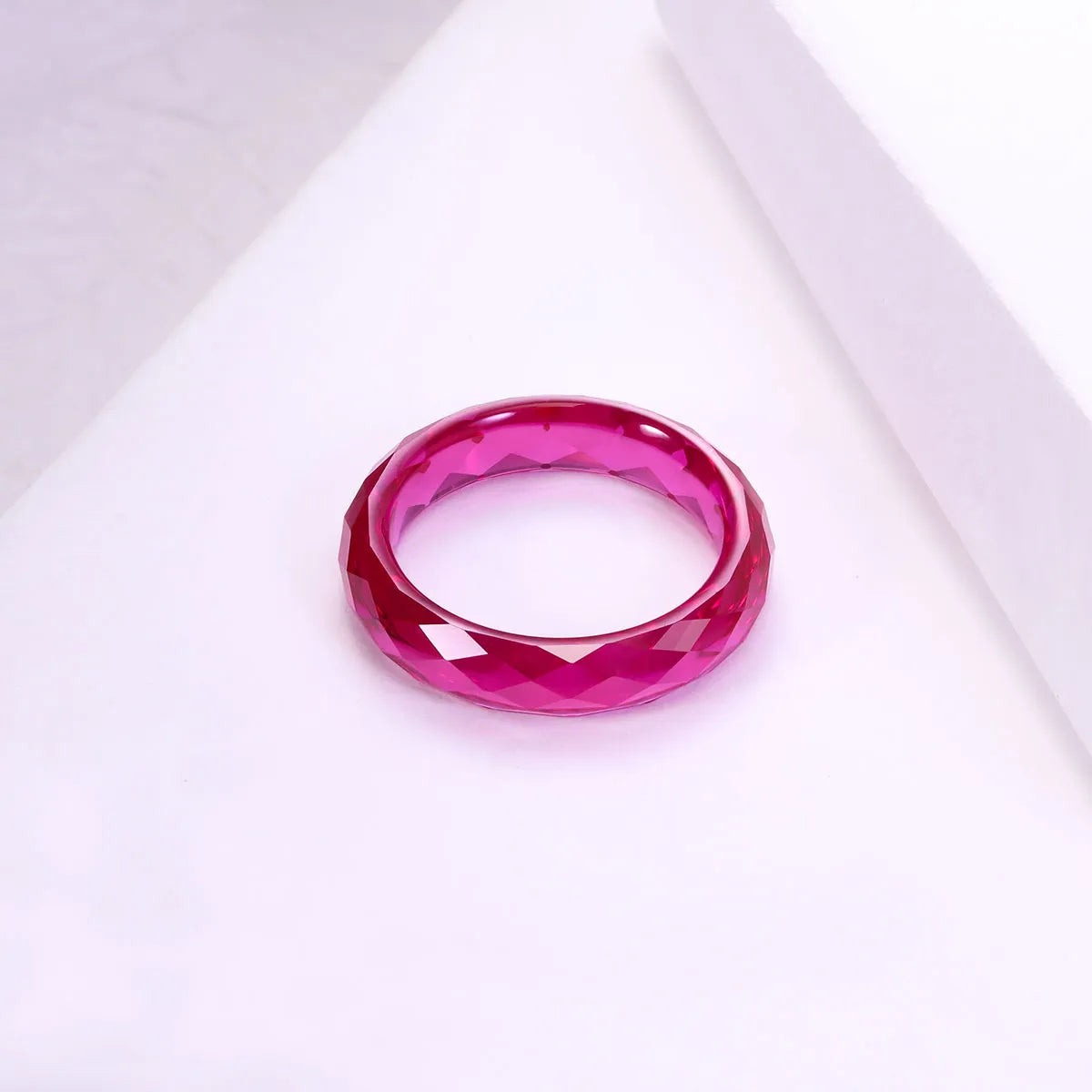 Solid Faceted Lab Grown Ruby Band Ring Customizable Unisex Finger Jewelry For Men Women